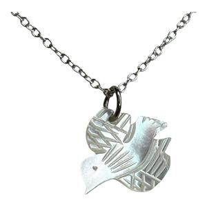 Mother of Pearl White Dove Small Pendant Sterling Silver Chain Necklace